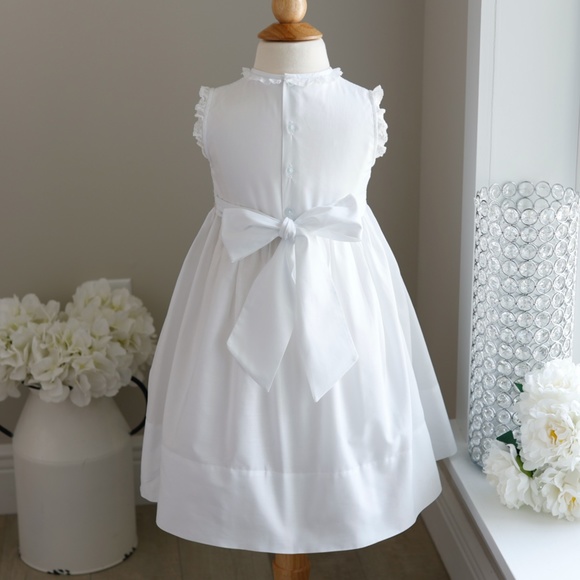 Girls White Dress Smocked Feltman Brothers Pink Embroidery NWT - Picture 6 of 6